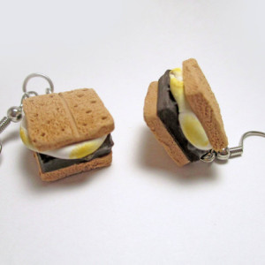 S'mores Earrings, Camping Jewelry Earrings, Summer Camp Jewelry, Campfire Smores, Marshmallow Earrings, Chocolate Earrings, Smores Jewelry