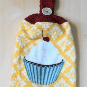 How Sweet Cupcake Crochet  Top Towel, Kitchen Hand Towel, Crochet KitchenTowel