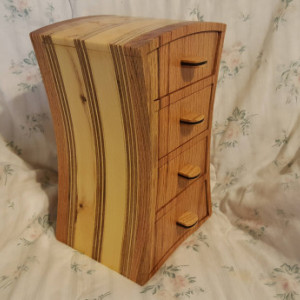 Bandsaw box made from red oak , pine ,plywood, and ebony