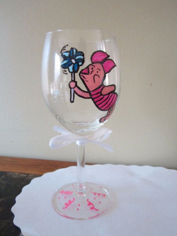 Hand Painted Wine Glass Piglet  Winnie the Pooh