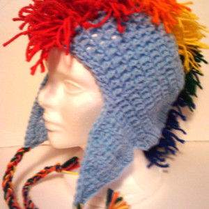 Crochet Mohawk Beanie Cap in Rainbow Colors Blue for Men, Women, and Children's Fashion