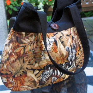 Leopards, Lions and Zebra Quilted Hobo Style tans and Browns Handbag