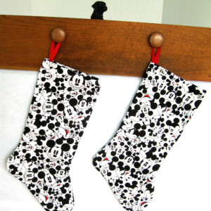 Black & White Mouse Print Christmas Stocking, Lined Christmas Sock, Handmade Mouse Character Xmas Stockings, Fan Stockings