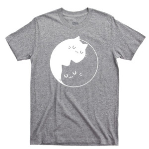 Yin Yang Cats T Shirt, Feline Animal Lover Purrfect Kitty Cat Lady Men's Unisex Cotton Tee Shirt