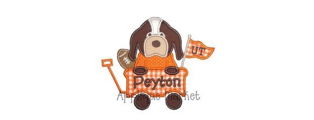 Hound Dog With Football In Wagon Appliqué Shirt or Bodysuit, Tennessee Vols Football Shirt or Bodysuit - Football Shirt