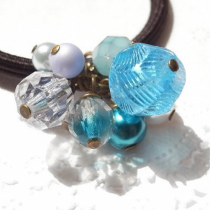 Hair Elastic Aqua Color Plastic Beads Looks Like Ice or Glacier Summer Blue Hair Accessory Jewelry Ponytail Sea Beach Resort For Woman Girl