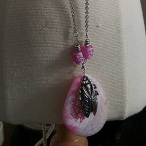 Pink & White Agate Fly Pendant A12422