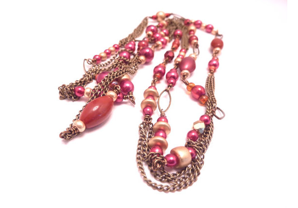 Holiday Cranberry Sunset Lariat Necklace 