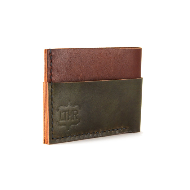 Leather Card and Cash Wallet in Brick and Olive