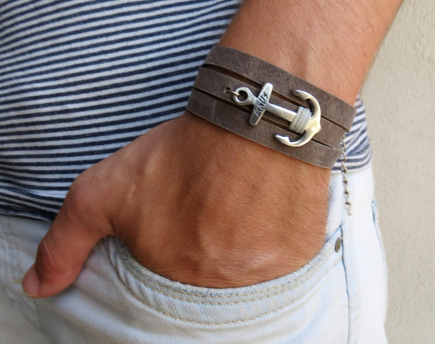 Men's Bracelet - Men's Anchor Bracelet - Men's Leather Bracelet - Men's Jewelry - Men's Gift - Husband Gift - Boyfriend Gift - Male Jewelry