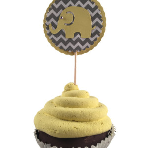 Yellow & Gray Chevron Elephant Cupcake Topper - Set of 12