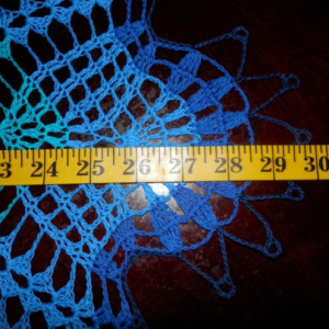 Stunning Real Handmade Crochet Doily, Blue,Round, 30", "Daisy Meadow", Cotton100%. USA FREE shipping