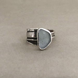 Size 8 1/2 Gray Sea Glass Ring