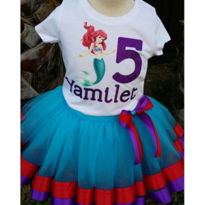 Personalized Ariel ribbon trimmed tutu set , Little mermaid Ariel tutu, ribbon trim tutu, custom tutu, birthday outfit, Ariel party, Ariel
