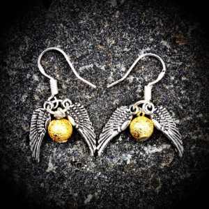 Harry Potter's Golden Snitch Sterling Silver and Glass Pearl Earrings