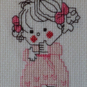 Praying Girl Hand Stitched Framed Art Ready to Hang