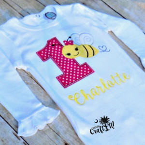 Girls Bumble Bee Birthday Shirts, Toddlers Bumble Bee Birthday shirts, Infants Bumble Bee Birthday, 1-9 available, Appliqued, Embroidered,