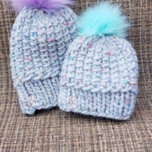 Mommy and Me knit beanies average woman and toddler beanie set