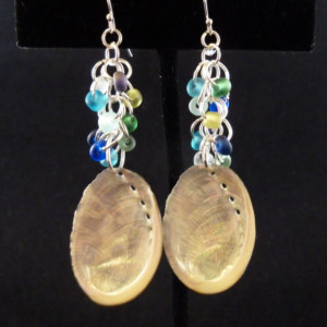 Abalone and Sea Glass Cluster Earrings