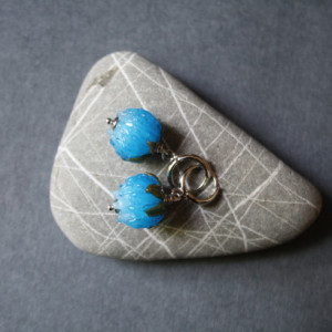 Glass Blue Clover Earrings - Turqouise Flower