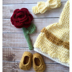 Princess Belle Beauty and the Beast Inspired Costume/Crochet Princess Belle Dress/Princess Photo Prop- MADE TO ORDER