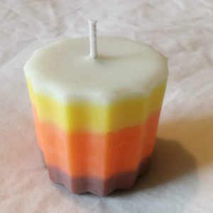 Set of two handmade 2.5 oz soy wax unscented candy corn votive candles