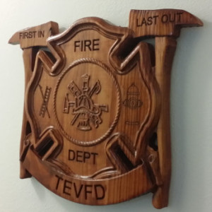 Personalized Fire Dept fighter V Carved Wooden Sign