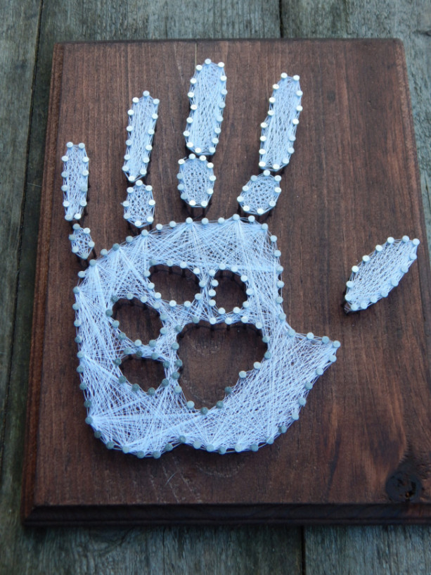 Hand print with paw print string art aftcra