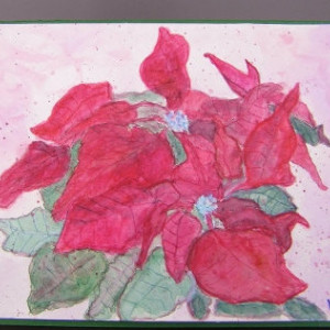 Christmas Card, Hand painted watercolor Poinsettia