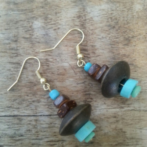 Wooden & Turquoise Bead Earrings.