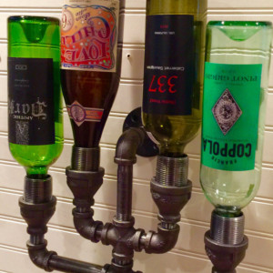 Wine Rack, Liquor Bottle Rack, constructed of industrial black Iron pipe,  Steampunk, Man Cave, Home Bar