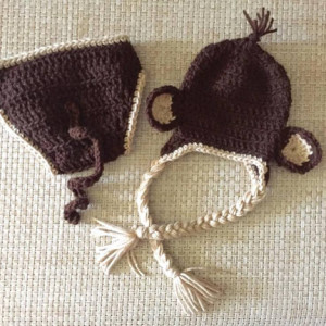Newborn Monkey Hat and Diaper Cover Set