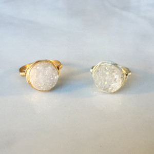 White Druzy Ring, in Silver or Gold