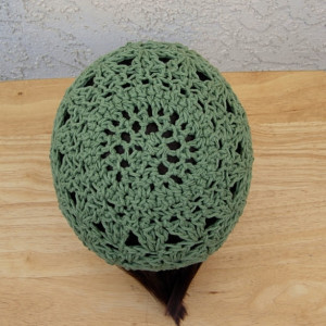 Solid Olive Green 100% Cotton Lacy Summer Beanie, Women's Men's Lightweight Hat, Chemo Cap, Crochet Knit Lace Skull Cap, Ships in 3 Biz Days