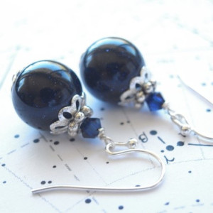 Earrings Dark Navy Color Starry Sky Beads Galaxy Space Blue Goldstone Jewelry Drop Dangle Accessory Silver Plated Black Blue Cosmo