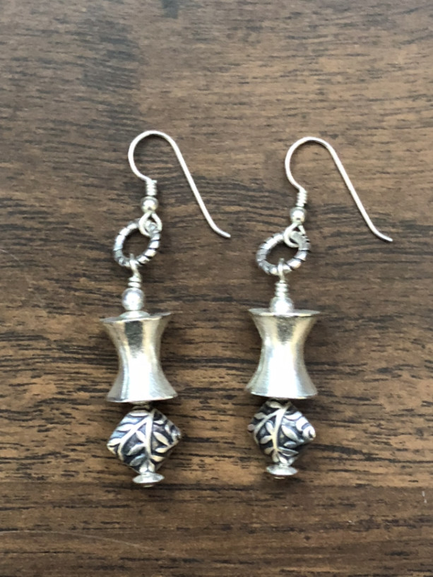 Sterling and Hill Tribe silver drop earrings 