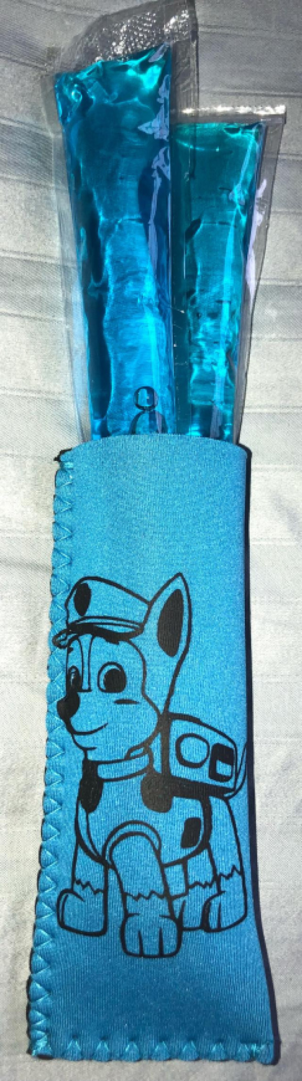 Blue Neoprene Freeze Pop Holder with Chase and 2 freeze pops handmade