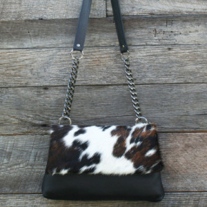 Cowhide & Black Leather Shoulder Bag - Abilene Handbag by Beaudin