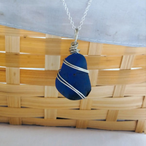 Cobalt blue sea glass necklace, blue sea glass jewelry, blue sea glass pendant, blue necklace, cobalt blue sea glass, gift for her