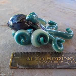 The Aqua Chameleon  Kracken Collectible Wearable  Boro Glass Octopus Necklace / Sculpture Made to Order
