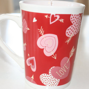 Valentine's Day Red and White Hearts and Arrow Watermelon Lemonade Scented 15 oz Pink Soy Wax Mug Candle