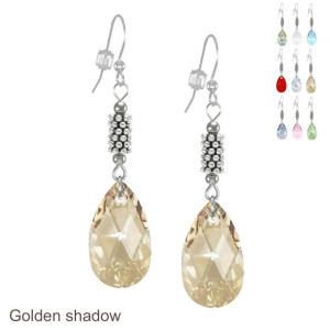Free Shipping - One Pair 22mm Austrian Crystal Teardrop With Daisy Spacers - .925 Sterling Silver Earwires
