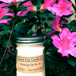 Watering Can No.19-Summer scents surround the pond; fresh water pours out her watering can.100% soy candle.United City Candle Co.Made in USA