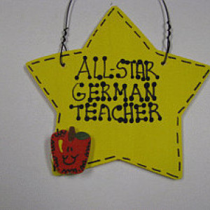 Teacher Gifts Yellow Star w/Apple All Star German Teacher