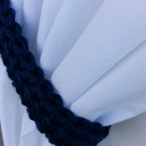 Curtain Tiebacks Set, Curtain Tie Backs, One Pair Solid Dark Navy Blue, Basic Drapery Drapes Holders, Crochet Knit, Ships in 3 Business Days
