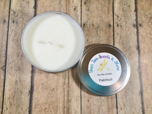 Patchouli Natural Candle, Soy Wax Candle, Vegan Candle, Eco Friendly, Yoga Candle, Meditation Candle, Scented Soy Candle, 8 Oz Candle Tin