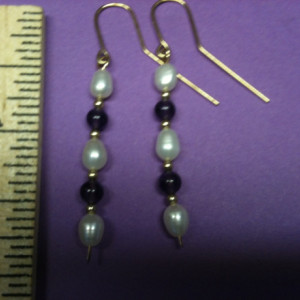 14 K Goldfilled Freshwater Pearl and  Amethyst Dangle Earrings