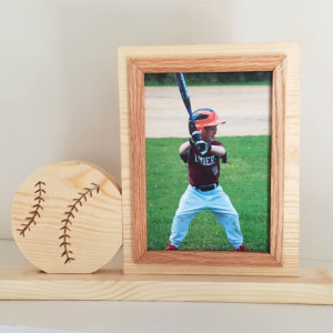 Personalized  5 x 7 Picture Frame with Carved Baseball, Customized Baseball Photo Frame