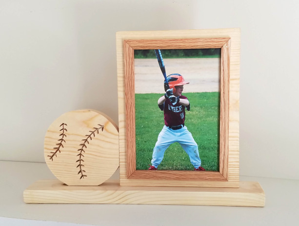 Personalized  5 x 7 Picture Frame with Carved Baseball, Customized Baseball Photo Frame