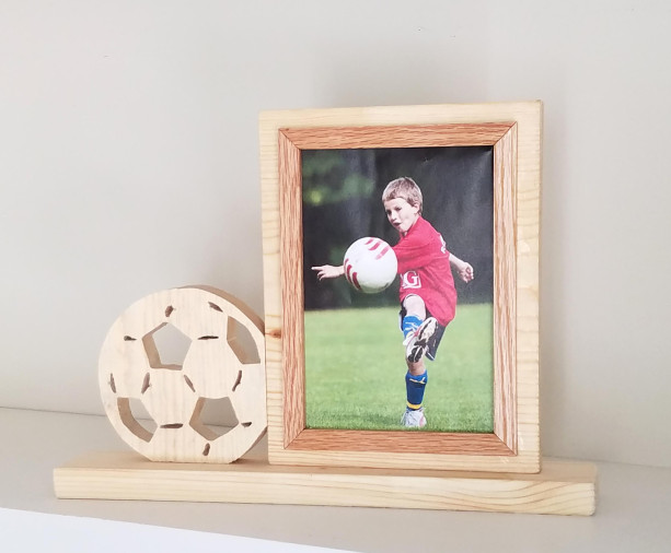 Personalized 5 x 7 Picture Frame with Carved Soccer Ball, Customized Soccer Ball Photo Frame